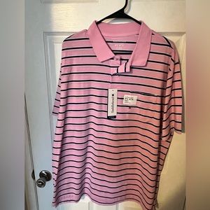 Pink polo with blue and white horizontal stripes. NWT. Saddlebred